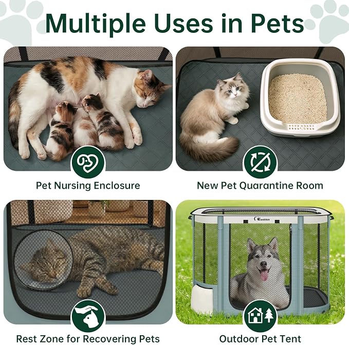 Siedihit Dog Cat Playpen Crate with Washable Pee Pad, Reinforced Durable | Dog Cage, Portable Foldable Pet Kennel with Breathable Visibility (Grey with Pad, Extra Large)