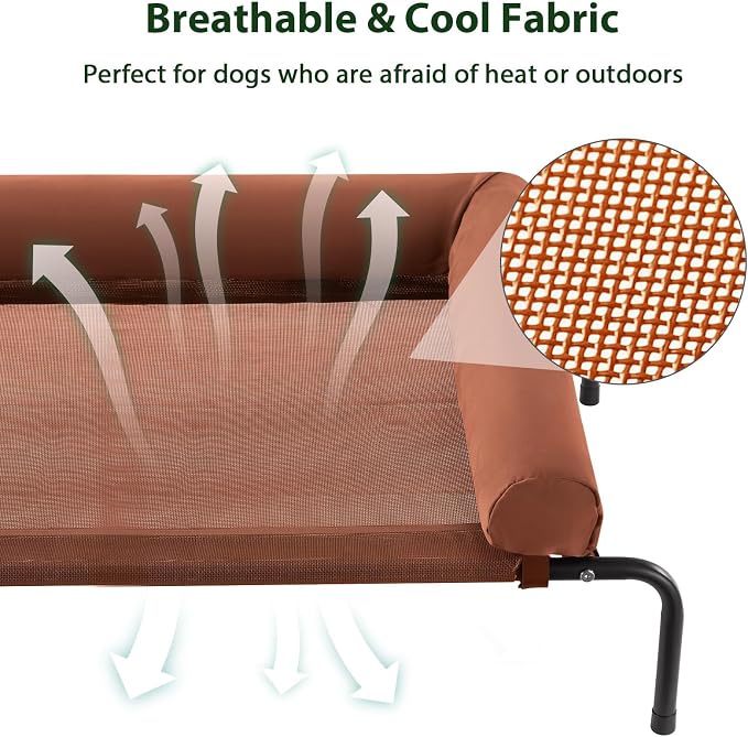 RRPETHOME Large Elevated Cooling Dog Bed,Raised Cots Beds,Outdoor Dog Bed,Chew Proof Portable Cooling Pet Cot Skid-Resistant Feet,Frame with Breathable Mesh