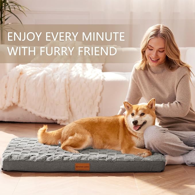 Patas Lague Orthopedic Large Dog Bed Washable Pet Crate Mat 42''X28'' Grey | Egg-Crate Foam Dog Couch For Large Sized Dogs, Waterproof Removable Cover, Soft Pet Bed With Nonskid Bottom