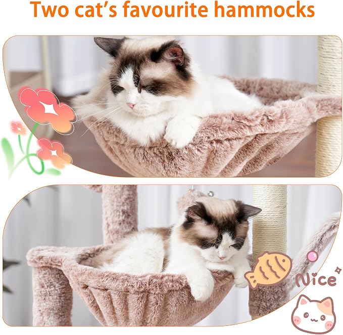 Heybly Cat Tree, 40" Tower with All-Sisal Wrapped Scratching Post HCT006SMU | Cat Tower for Indoor Cats, Cat Condo with Soft Platform, 2 Baskets and Dangling Toy, Rosy Brown