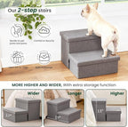 Love's cabin Dog Stairs for High Bed, Foldable Pet Stairs for Small Medium or Large Dogs Puppy with Storage for Bed or Couch, Cat Dog Steps Ramp with Zip up to 200 lbs, Solid Grey, 2 Steps