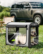 Dog Car Carrier Light Weight 24×17.7×20.5in, Foldable Dog Carrier, Gray | Easy to Assemble, Portable and Breathable Pet Carrier, Suitable for Indoor and Outdoor Use, Dog Travel Crate with Curtain
