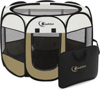 Siedihit Dog Cat Playpen, Small Puppy Pet Playpen, Dog Crate Tent Cage | Indoor/Outdoor, Portable Pop Up Dogs Kennel Playpen with Carrying Case for Dogs/Cats/Rabbits(Khaki, Small )