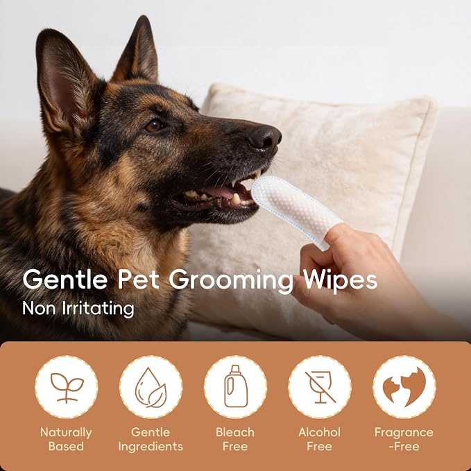 Dog Finger Cleaning Wipes, 60 Pcs Pet Dental Cleaning Finger Wipes Tooth Brushing Kit for Dogs Cats Plaque Tartar Remove, Dog Healthy Mouth Toothbrush Wipe for Pets Oral Care, Coconut Oil