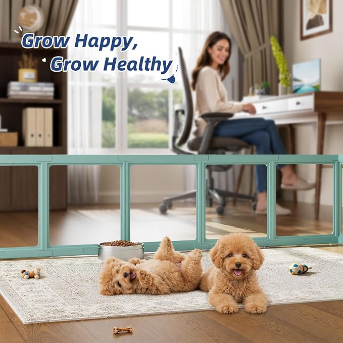 Clear Acrylic Dog Playpen Indoor, Puppy Cat Small Pet Play Pen, Pet Cat Playpen for Rabbits, Dog Fence Crate Kennel Whelping Cage (Green, 8 Panel) 1