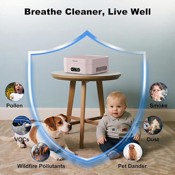 Air Purifiers for Home, 2 Filter, Plug-in, Quiet H13 True HEPA Purifier Car | Portable, Travel/RV/Desk/Bedroom/Office, 600 Ft², Captures Smoke/Odor/Pet Dander, Timer, USB Powered - Pink