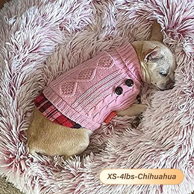 KYEESE Dog Sweater Turtleneck Thick Knit Pullover for Cold Weather | Stretchy Fit, Lightweight & Warm, Cozy Knit Comfort, Classic Plaid Design, Gentle on Sensitive Skin, Comfortable Daily Wear