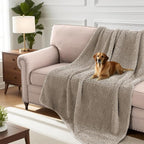 H.VERSAILTEX Plush Chenille Couch Cover for Dogs Pets Blanket for Bed Anti-Slip Soft and Durable Furniture Protector for Small Medium Large Cats Washable (52" x 82", Taupe)