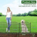 10 Panels No Dig Decorative Garden Fence Animal Barrier - 24 in (H) x 20 ft (L) - Dog Fence Outdoor for Yard, Rabbits and Small Pets - Tall Rustproof Metal Wire Fencing Border for Garden and Patio