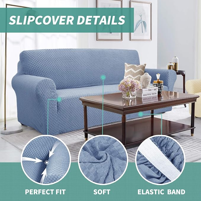 YEMYHOM Couch Cover Latest Jacquard Design High Stretch Extra Large Sofa Covers Pet Dog Cat Proof Oversized Slipcover Non Slip Magic Elastic Furniture Protector (X Large, Light Blue)