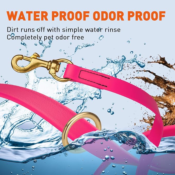 Viper Biothane K9 Working Dog Leash Waterproof Lead for Tracking Training Schutzhund Odor-Proof Long Line with Solid Brass Snap for Puppy Medium and Large Dogs 6ft, Passionfruit Pink