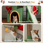 PETEPELA 83-108'' Floor to Ceiling Christmas Cat Tree for Large Indoor Cats, Tall Cat Tower with Adjustable Height with 3 Large Cat Condos, Cozy Hammock, Scratching Posts, Green/Red