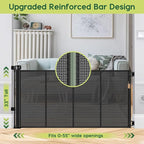 Reinforced 55" Wide Retractable Baby Gates with Reinforced Strips, Indoor/Outdoor Retractable Dog Gate for Doorway Prevent Bottom Drilling Through, No Bottom Bar Safety Mesh Baby Gate for Stair, Black
