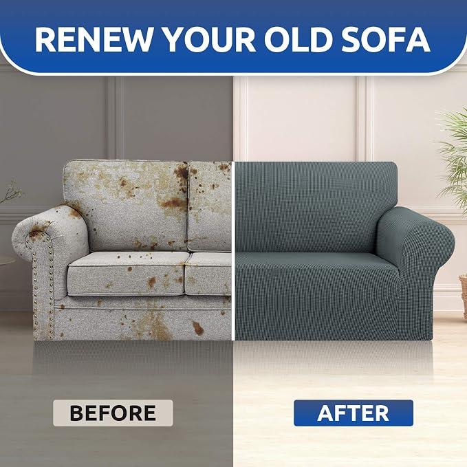 Stretch Oversized Couch Covers for Sofa Slipcover,Grey | 1-Piece Washable Sofa Cover (94"-110") 4-Seater Furniture Protector, Soft Jacquard Non-Slip Elastic Bottom for Dogs & Kids