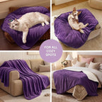 Luciphia Waterproof Pet Blanket, Washable Reversible Sherpa Fleece Throw | Liquid-proof furniture protector for bed and couch, soft reversible sherpa fleece for dogs, cats purple, XL