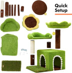 Woochpet Sunflower Short Cat Tree with Cat Scratching Posts Small Cat Tower | Cat Condo,Cat Perch,Cat Bed 3-in-1 Cat Scratcher for Small Cats and Kittens