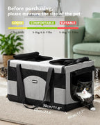 Pecute Cat Carrier, Soft Double Pet Crate for 2 Cats Travel, Gray | Anti-Collapse Steel Frame, Convertible Dual Space, Foldable, Polyester Breathable mesh, Up to 26 lbs, Car Travel & Vet Visits