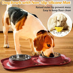 Hubulk Pet Dog Bowls 2 Stainless Steel Dog Bowl with No Spill Non-Skid Silicone Mat + Pet Food Scoop Water and Food Feeder Bowls for Feeding Small Medium Large Dogs Cats Puppies (Medium, Burgundy)
