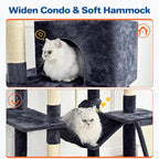 ABCPET 63" Multi-Level Cat Tree Tower for Indoor Cats, Dark Grey | 63" multi-level cat tower with sisal scratch posts, cat condo, hammock, dangling toy & wide perch for indoor cat rest & play