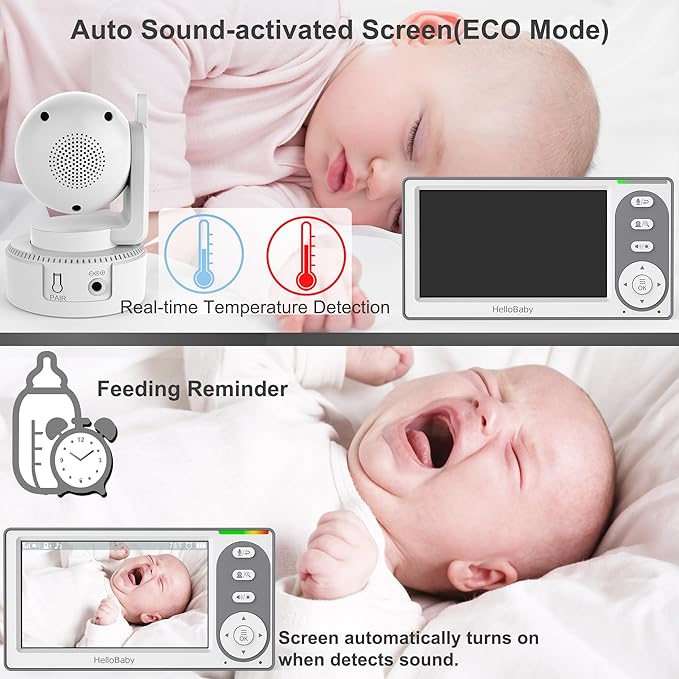 HelloBaby 4.3'' Video Baby Monitor with 30 Hours Battery, Remote Pan-Tilt-Zoom Baby Monitor No WiFi, Baby Monitor with Camera and Audio, Night Vision, ECO Mode, Two-way Talk, 8 Lullabies, 1000ft Range | Remote Pan-Tilt-Zoom, Baby Monitor with Camera an...