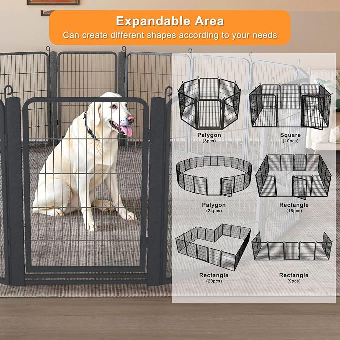 Dog Playpen Outdoor with Low Threshold Gate, 32 inch 40 Panels Dog Play Pen Indoors, Heavy Duty Metal Puppy Playpen Dogs Pen, Rust-Resistant Pet Playpens for Yard RV Camping