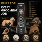 Kenchii Flash 5 Professional Dog Grooming Clippers, Cordless 5-Speed Pet Hair Trimmer for Thick Coats & Matted Fur, Quiet Heavy Duty Clipper, 5-in-1 Adjustable Blade, LCD Display, USB-C (Wolf Edition)