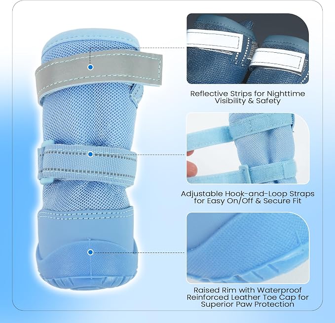 DORA BRIDAL Dog Shoes for Small Dogs, 3D Mesh Breathable Dog Boots & Paw Protectors for Hot Pavement Summer, Rubber Sole Anti-Slip Dogs Booties for Winter Snow, Mud, Outdoor Walking