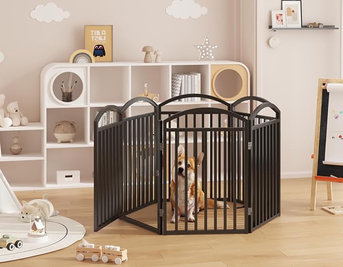 Foldable Pet Fence 120" Wide, 30" Tall,No-Assembly Dog Gate with Door,Black | 6 Panels Metal Folding Freestanding Dog Gate Walk Through,Extra Accordion Puppy Folding Playpen for Doorways, Stairs,House
