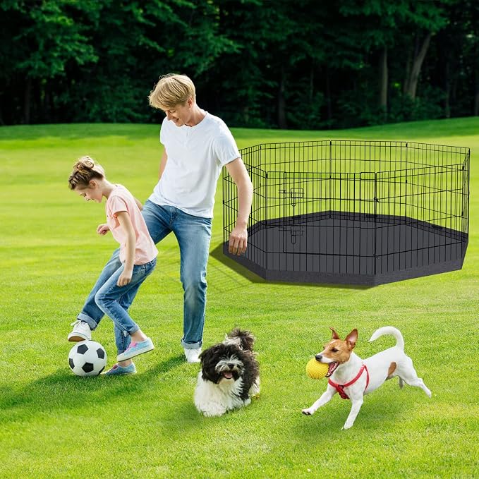 Peekaboo 24-Inch Dog Playpen, 8-Panel Rustproof Pet Fence with Bottom Pad | Foldable 24 Inch Metal Dog Playpen with Bottom Pad for Indoor Outdoor Small Pets