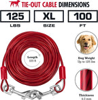 Tuff Pupper Dog Tie Out Cable, 100 ft Heavy Duty Lead for up to 125 lb Dogs | Extra-Strong Coated Steel Wire for Large Dogs; Water/Rust Resistant Yard Runner Line with 360-Degree No-Tangle Swivel Clips