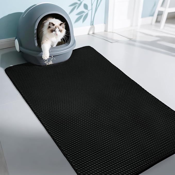 Cat Litter Box Mat- (47" x 27"), Extra Large,Double Layer Honeycomb Pad Rug, Waterproof Cat Litter Trapping Mat, Non-Slip, Easy Clean,Durable,Black