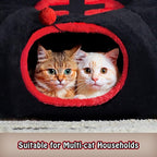 Gothic Coffin Tunnel Cat Bed, Washable, Fits Cat up to 25 lbs | Two-way tunnel design. Size: 10"x33.5". Black & Red. Includes soft washable cushion. Also for small rabbits indoor.