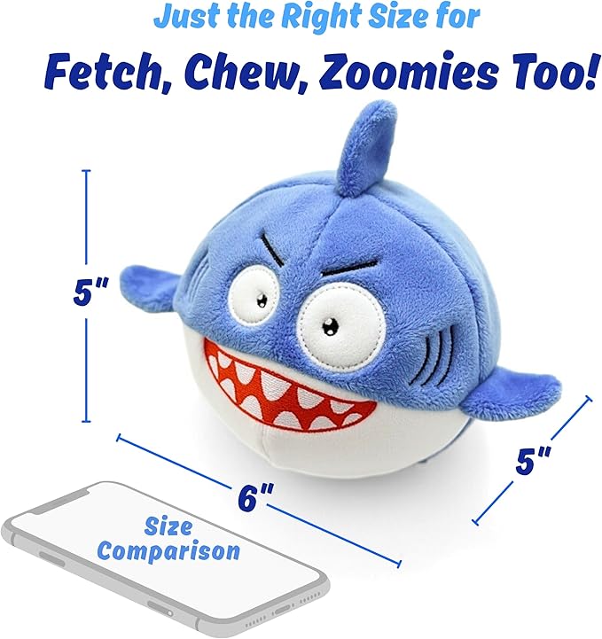 Sharky 3 in 1 Plush Shark Dog Chew Toy with Squeaky Ball Inside for Aggressive Chewers, Super Interactive No Stuffing, Strong Tough Heavy Durable, Birthday Gift Box for Small & Large Breed