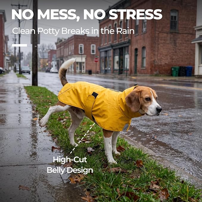 PU Dog Raincoat, Non-Toxic & Odorless Waterproof Vest, Adjustable High Neck and Hook & Loop Belly Closure for Rainy Potty Breaks & Wet Weather Outdoor Walks (Yellow, Small)