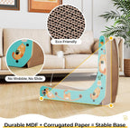 COZIWOW L-Shape Cat Scratcher Lounge, Corrugated Cardboard Scratching Pad for Indoor Cats, Durable Cat Furniture with Spring Toy (Colorful)