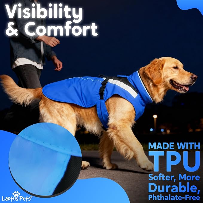 Waterproof Dog Rain Coat, Reflective Safety Strips & Leash Hole – Lightweight Adjustable Jacket for Medium Breeds - XL, Blue