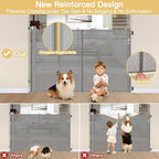 Reinforced 42" Tall x 55" Wide Retractable Baby Gates for Dogs/Easy Install | Indoor/Outdoor Tall Pet Gate, Prevents Crawling Under, Space-Saving, Easy to Use, Scratch-Resistant Mesh, Safety Lock, Gray