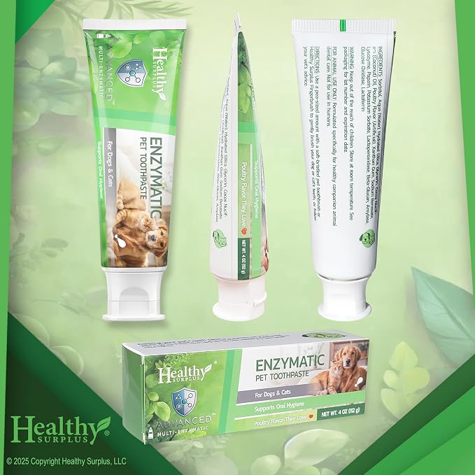Healthy Surplus 4 Oz - Enzymatic Dog Toothpaste (Poultry - Chicken Flavor) for Dogs & Cats - Fresh Breath, Plaque & Tartar Control - Advanced 5-Enzyme Pet Toothpaste