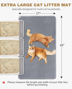 Fostanfly Cat Litter Mat, Machine Washable, Extra Large XL 45"x27", Gray | Cat Litter Trapping Mat, Urine & Waterproof, Double Layer Design, Honeycomb Scatter Control- Easy Clean for Floor