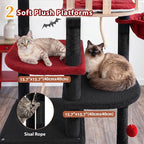 Gitelsnour Sturdy Cat Tree Tower with 2 Large Condos, 4 Big Perchs GCT039BR | 74.8" Sturdy Cat Furniture for Indoor Cats Large Adult with 2 Cozy Cat Baskets, Sisal Scratching Posts & Toys, Black and Red