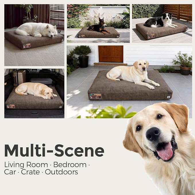 Sytopia 47 Inch Durable Indestructible Dog Beds for XXL Dogs, Chew Proof Waterproof Pet Crate Pad with Machine Washable Removable Cover, Great for Indoor, Outdoor, Crate, Patio Use, Brown