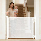 SPACEANY Retractable Safety Baby Gate or Mesh Dog Gate,Durable Portable Mesh Retractable Gate,Easy to Use for Stairs, Doorways, Hallways, Indoor, Outdoor, 33.5" Tall, Up to 45" Wide, White