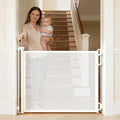 Spaceany Retractable Safety Baby Gate or Mesh Dog Gate,Durable Portable Mesh Retractable Gate,Easy to Use for Stairs, Doorways, Hallways, Indoor, Outdoor, 33.5" Tall, Extends to 55" Wide,White