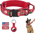 DAGANXI Christmas Tactical Dog Collar, Adjustable Military Training Nylon Dog Collar with Control Handle and Metal Buckle for Medium and Large Dogs, with Patches and Airtags Case (XL, Christmas red)