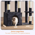 Heybly Heavy Duty Cat Tree with Large Base for Large Indoor Cats HCT026G | Cat Tower with Scratching Posts, Tall Cat Condo House , Multi-Level Plush Furniture with Hammock & Toy Balls, Smoky Gray