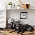 Bone Dry 5743 Pet Storage Collection Striped Paw Patch Bin, Medium Round, Black