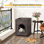 Snughome Cat Litter Box Enclosure Furniture Hidden with Litter Mat, Hidden Cat Washroom Furniture with Door, Handwoven Rattan Cat Washroom Box, Indoor Pet House for Living Room, Bedroom (Brown)