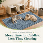 Yimobra Cat Litter Mat, Easy Clean Trapping PVC Mat, 35.4" x 23.6", Waterproof Backing, Non Slip Bottom, Scatter Control Pad for Litter Box, Tea Blue