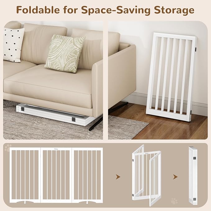 32" Extra Tall Free Standing Dog Gate Indoor, Foldable Pet Gate | for Doorways Stairs, 3-Panel Dog Fence with Support Feet for Stability, Folding Puppy Gate Easy to Carry No Drilling 54"x32"