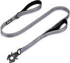 GEIT 4/5/6FT Heavy Duty Dog Leash with 2 Comfortable Padded Handles, Reflective Rope Leashes with Quick Release/Locking Tactical Frog Clip for Small Medium and Large Dogs, Grey